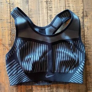 Nike Women's Striped Black and Gray Sports Bra - high impact
